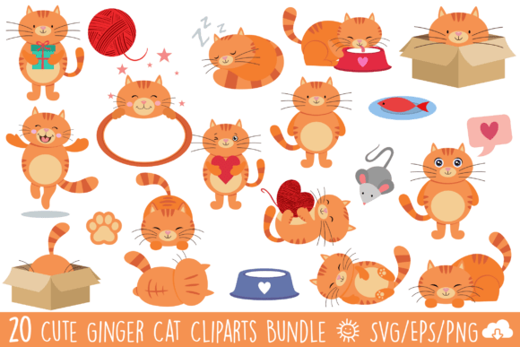 Download Cute Ginger Cat Vector Clipart Bundle - Art Collection