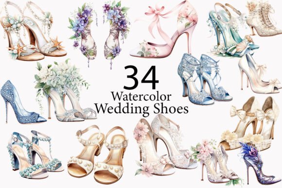 Download Watercolor Wedding Shoes Clipart - Art Collection