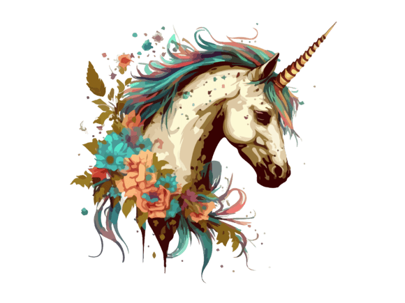 Download Watercolor Floral Unicorn Vector Clipart - Art Collection