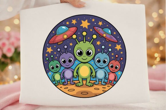 Download Cute Cartoon Aliens and UFOs in Space - Art Collection