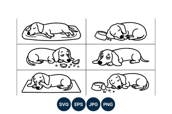 Download Sleeping and Sad Dachshund Dog Line Art - Art Collection