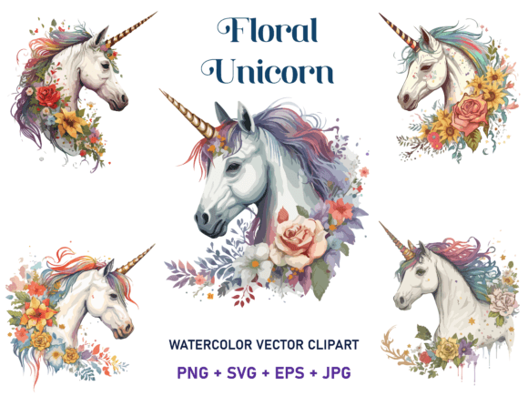 Download Watercolor Floral Unicorn Vector Clipart - Art Collection