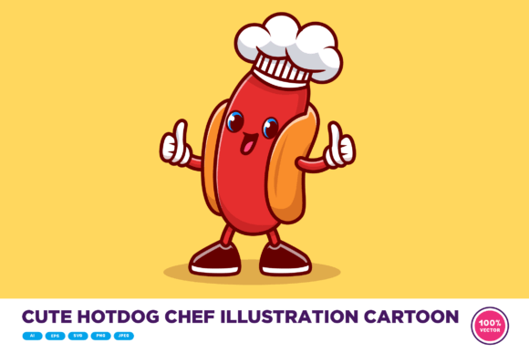 Download Cute Hotdog Chef Illustration Cartoon - Art Collection