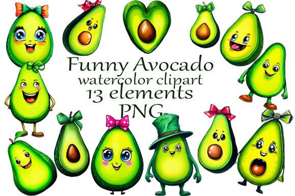 Download Watercolor Clipart Funny Avocado PNG - Art Collection