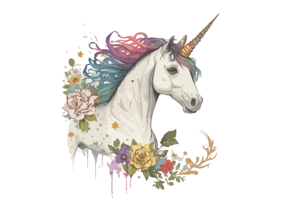 Download Watercolor Floral Unicorn Vector Clipart - Art Collection