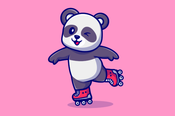 Download Cute Panda Palying Roller Skate Cartoon - Art Collection