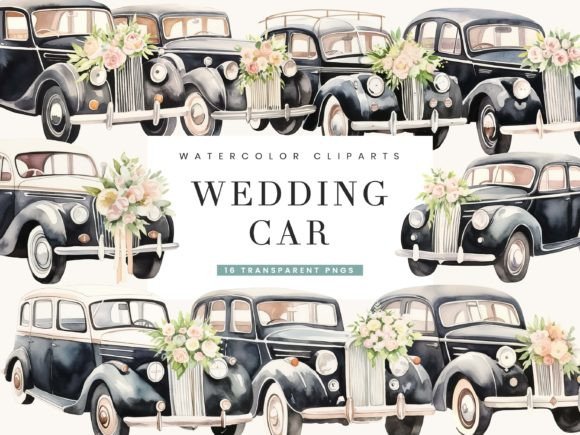 Download Watercolor Wedding Car Clipart Bundle - Art Collection