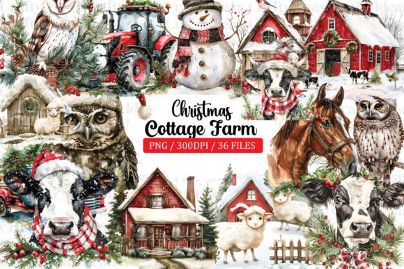 Download Cottage Farm Christmas Clipart Bundle - Art Collection