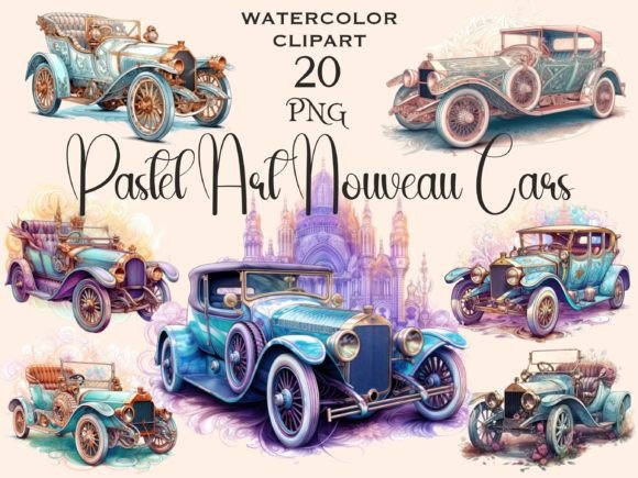 Download Pastel Art Nouveau Retro Car Clipart - Art Collection