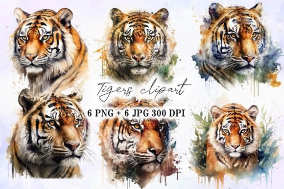 Download Tiger Face Watercolor Art Set - Art Collection