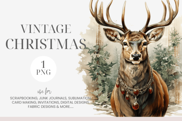 Download Watercolor Vintage Christmas Deer PNG - Premium Resources