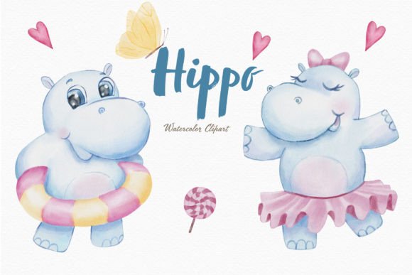 Download Cute Hippo Watercolor Clipart Ballet Png - Art Collection