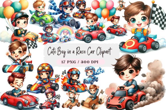 Download Cute Boy in a Race Car Clipart - Art Collection