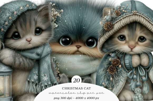 Download Whimsical Christmas Cat Clipart Bundle - Art Collection