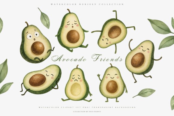 Download Cute Watercolor Avocado Clipart Set - Art Collection