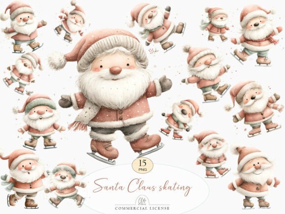 Download Santa Claus Skating Clipart Set - Art Collection