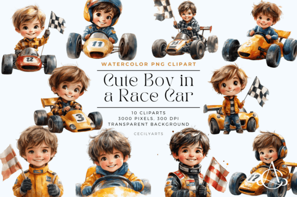 Download Cute Boy in a Race Car Clipart - Art Collection