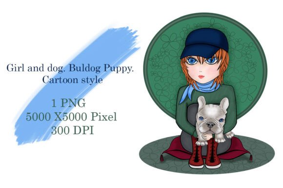 Download Girl and Dog. Buldog Puppy. Cartoon - Art Collection