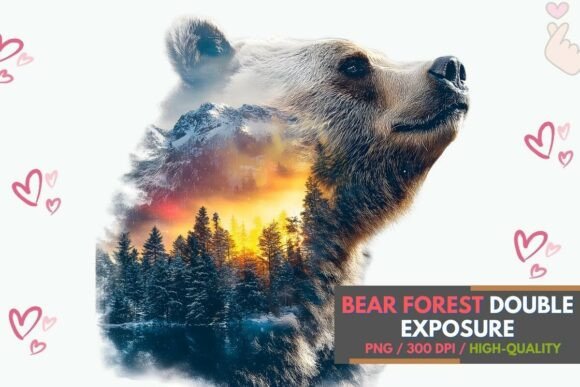 Download Bear Forest Double Exposure Wildlife Art - Art Collection