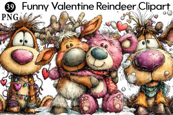 Download Funny Valentine Reindeer Clipart - Art Collection