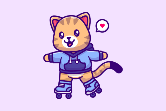 Download Cute Cat Playing Roller Skate Cartoon - Art Collection