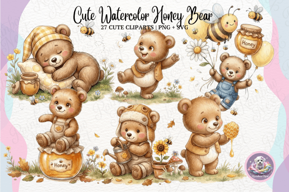 Download Cute Watercolor Honey Bear Clipart - Art Collection