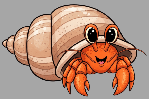 Download Cute Cartoon Hermit Crab in a Striped - Art Collection