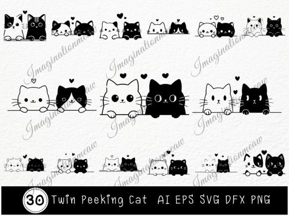 Download Twin Peeking Cat Cartoon Bundle Svg - Art Collection