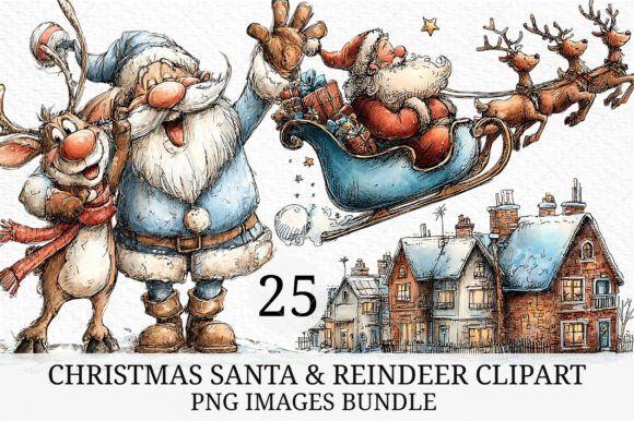 Download Christmas Santa &amp; Reindeer Clipart - Art Collection