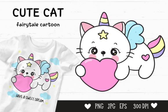Download Cute Cat Cartoon Kawaii Clipart Fairy - Art Collection