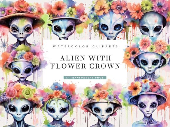 Download Watercolor Flower Crown Alien Clipart - Art Collection