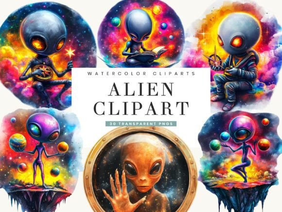 Download Watercolor Alien Clipart Bundle - Art Collection
