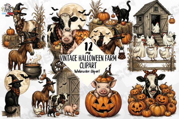 Download Vintage Halloween Farm Clipart PNG - Art Collection