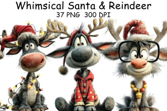 Download Whimsical Santa &amp; Reindeer Clipart - Art Collection