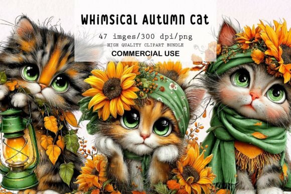 Download Whimsical Autumn Cat Clipart Bundle - Art Collection