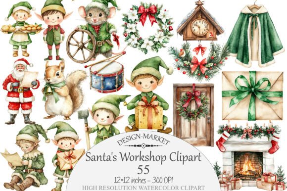 Download Watercolor Santa's Workshop Clipart - Art Collection