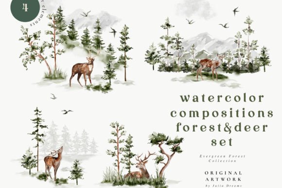 Download Watercolor Forest Deer Clipart Set - Art Collection