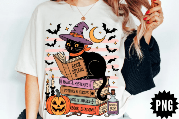 Download Witch Cat Book Stack PNG Clipart Design - Art Collection
