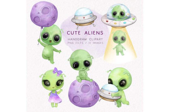 Download UFO, Alien Clipart, Instant Download - Art Collection