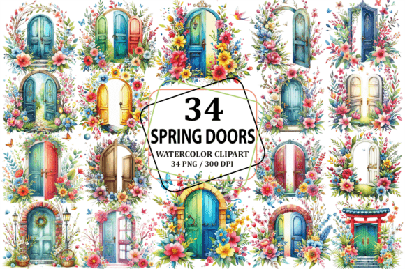Download Watercolor Spring Doors Clipart Design - Art Collection