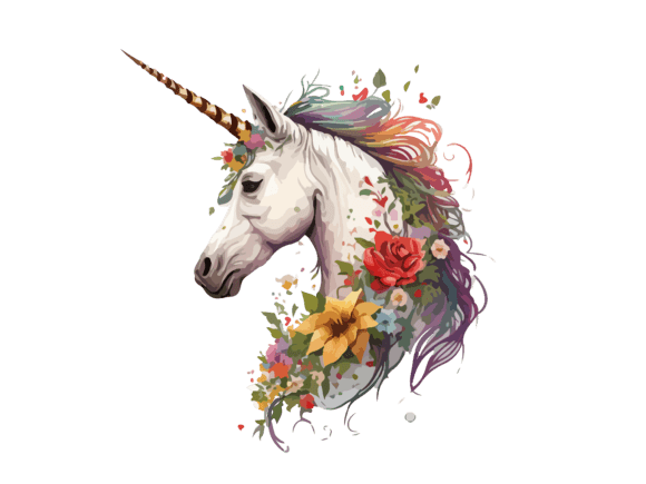 Download Watercolor Floral Unicorn Vector Clipart - Art Collection