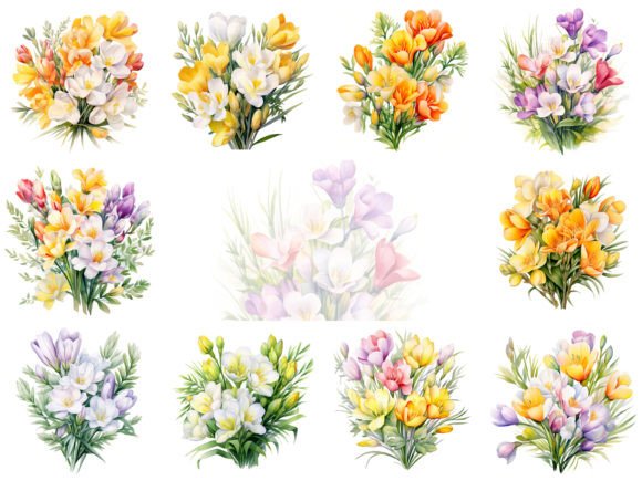 Download Freesias Watercolor Clipart Image Set - Art Collection