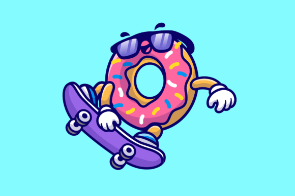 Download Cute Doughnut Playing Skateboard Cartoon - Art Collection