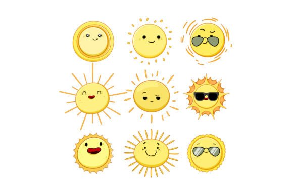 Download Sun Character Set Cartoon Vector Illustr - Art Collection