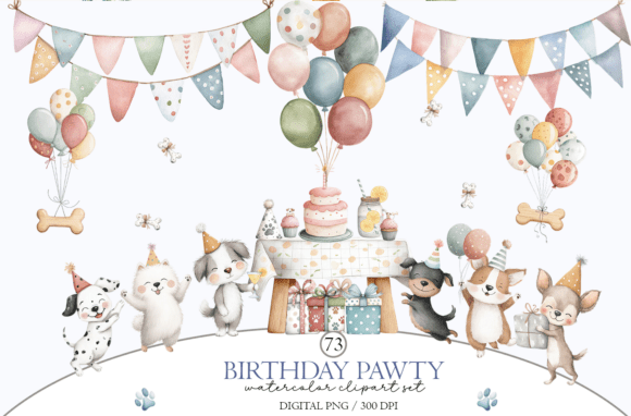 Download Dog Birthday Party Clipart: Watercolor - Art Collection