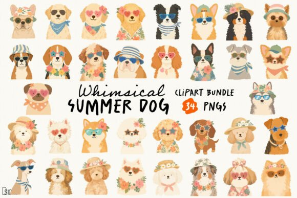 Download Whimsical Summer Dog Clipart Bundle PNG - Art Collection