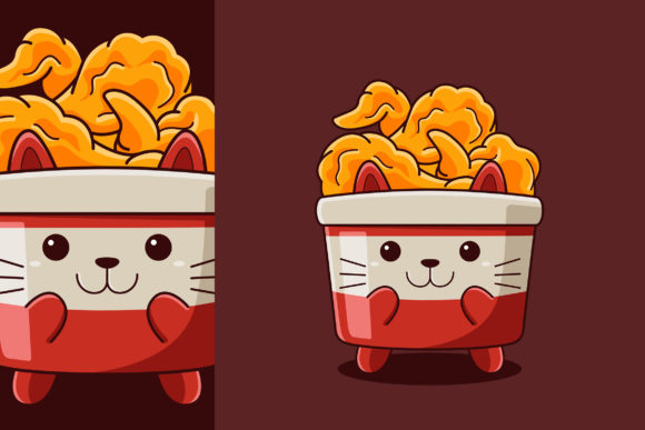 Download Cute Fried Chicken Cat Vector Cartoon - Art Collection