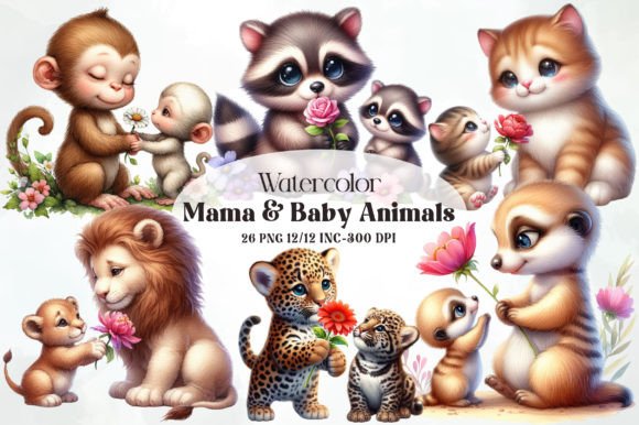 Download Cute Mama and Baby Animals PNG Clipart - Art Collection