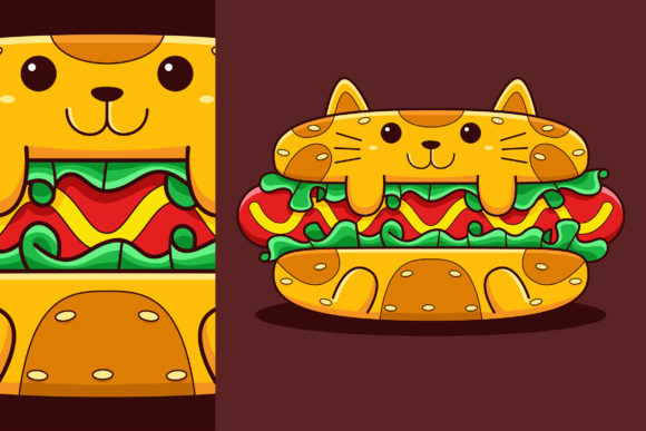 Download Cute Hot Dog Cat Vector Cartoon Style - Art Collection