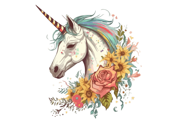 Download Watercolor Floral Unicorn Vector Clipart - Art Collection